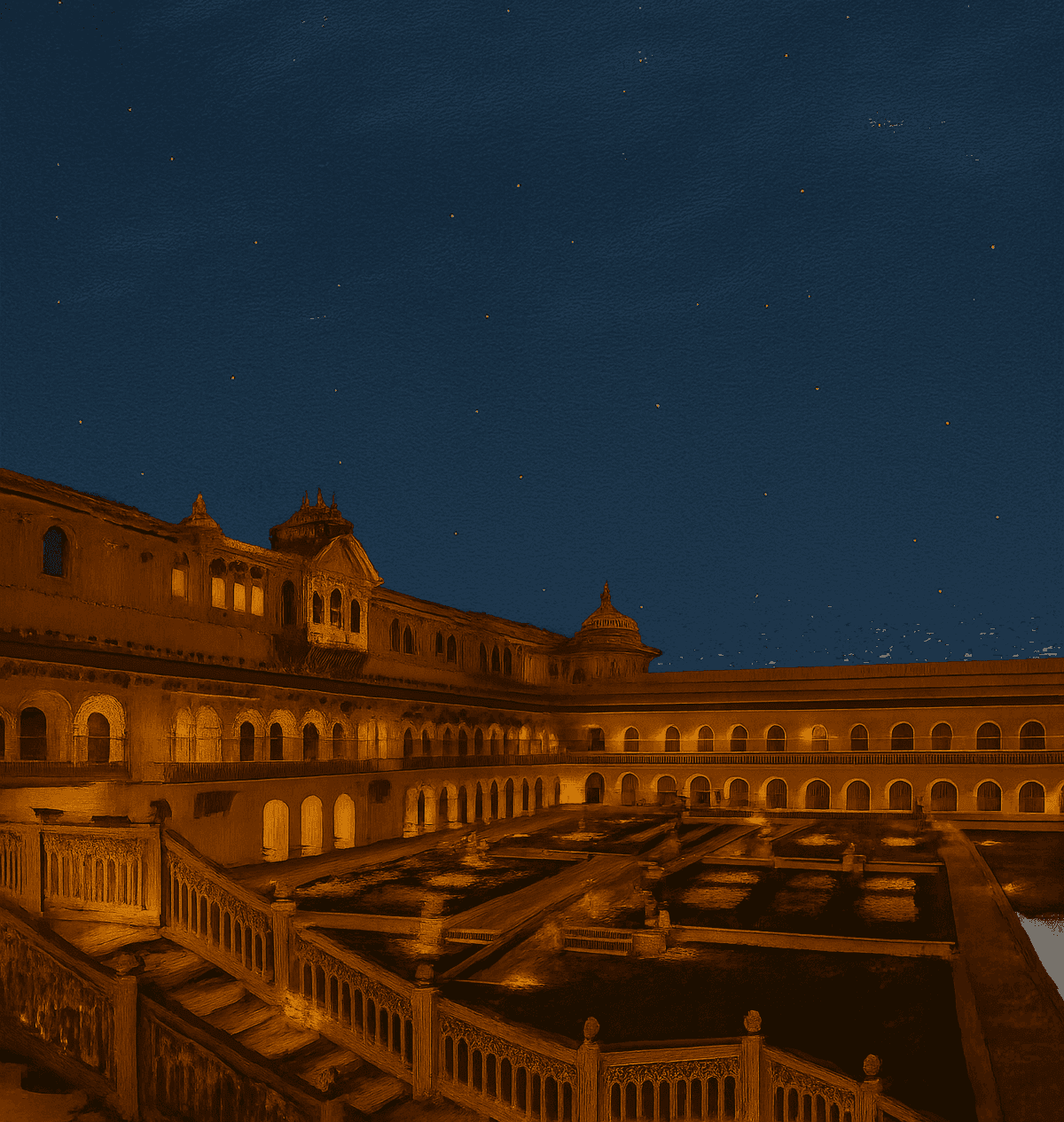 Palace at night with stars